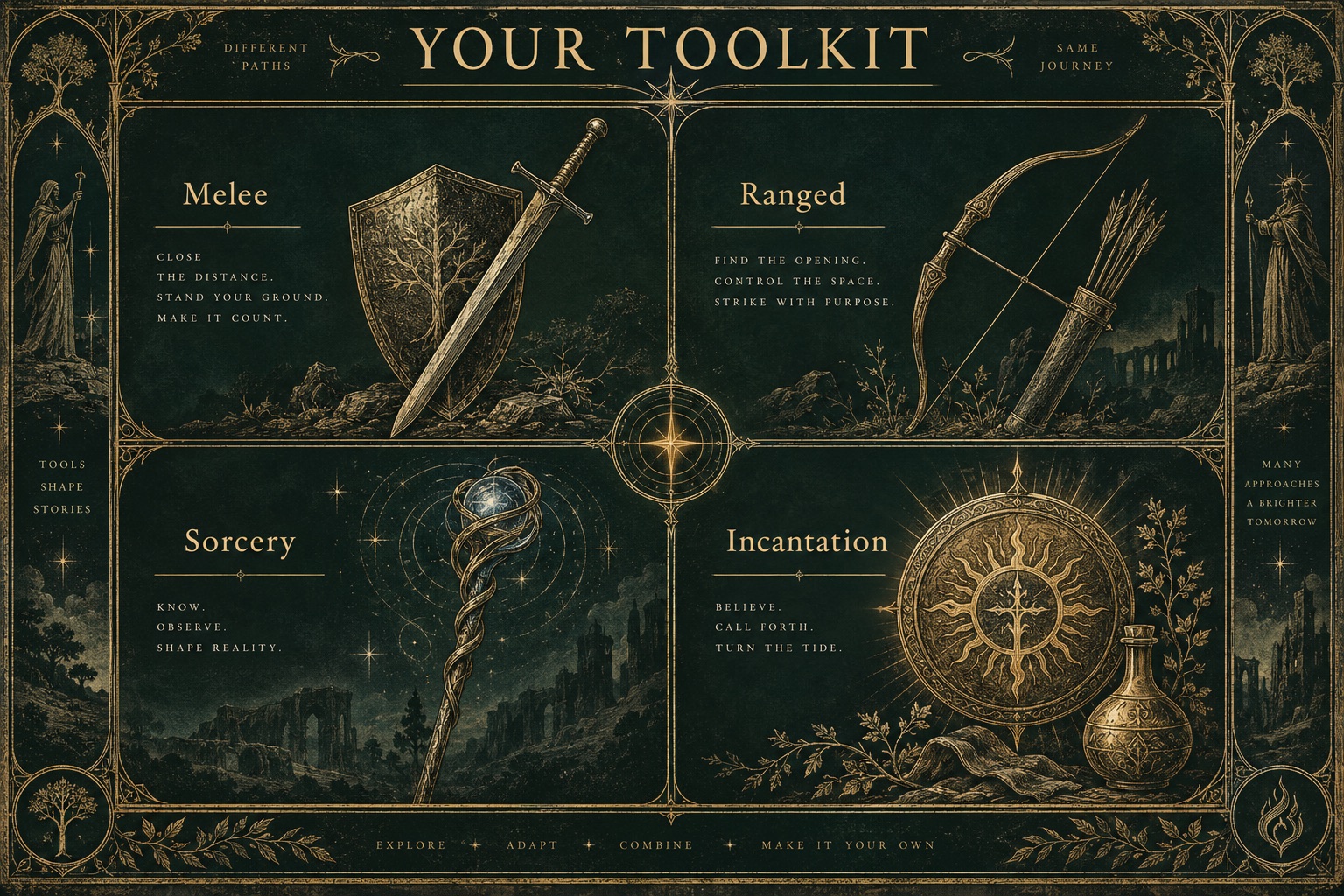 Original diagram of melee, ranged, sorcery and incantation directions