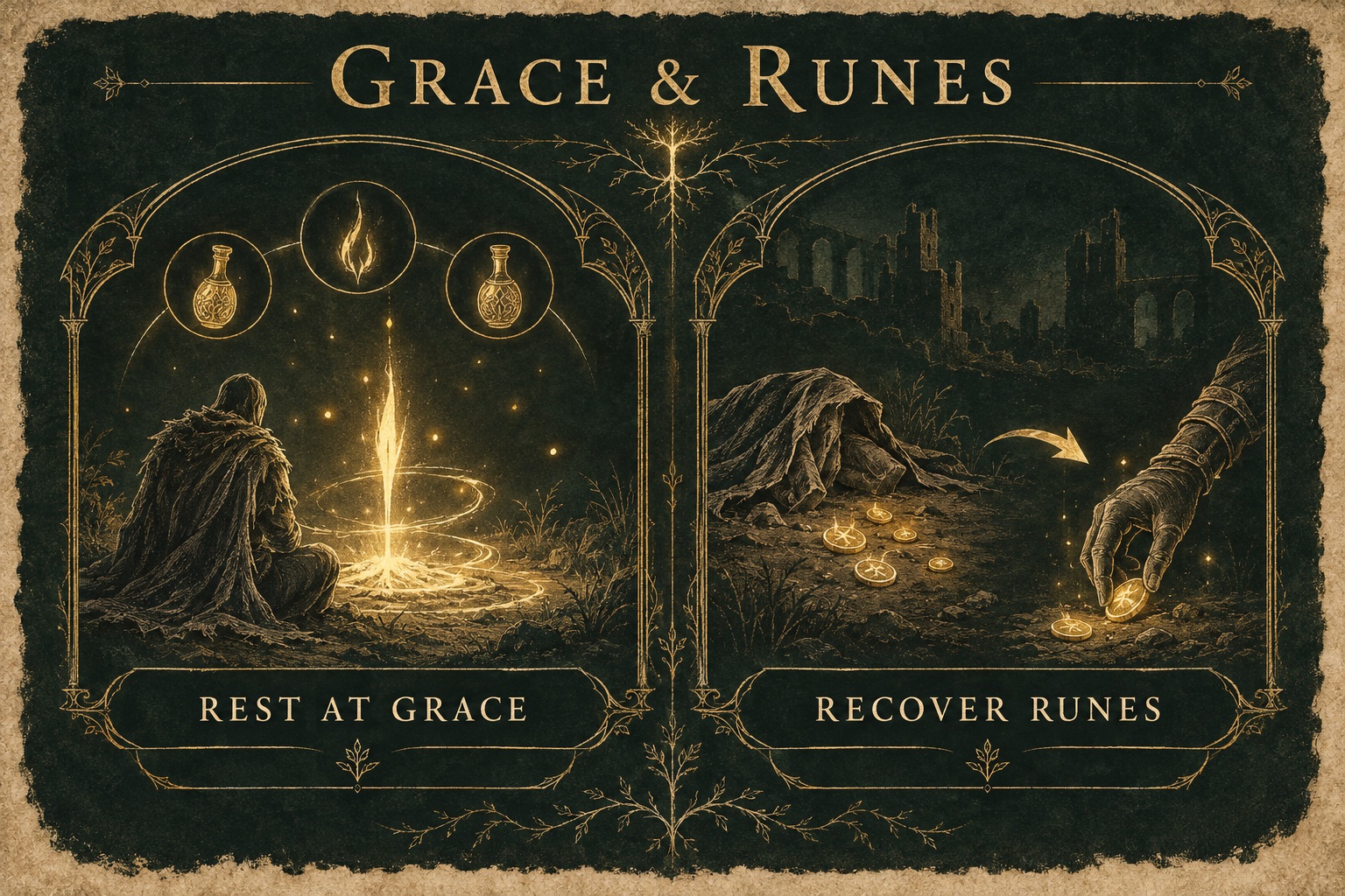 Illustrated rest and rune-recovery loop