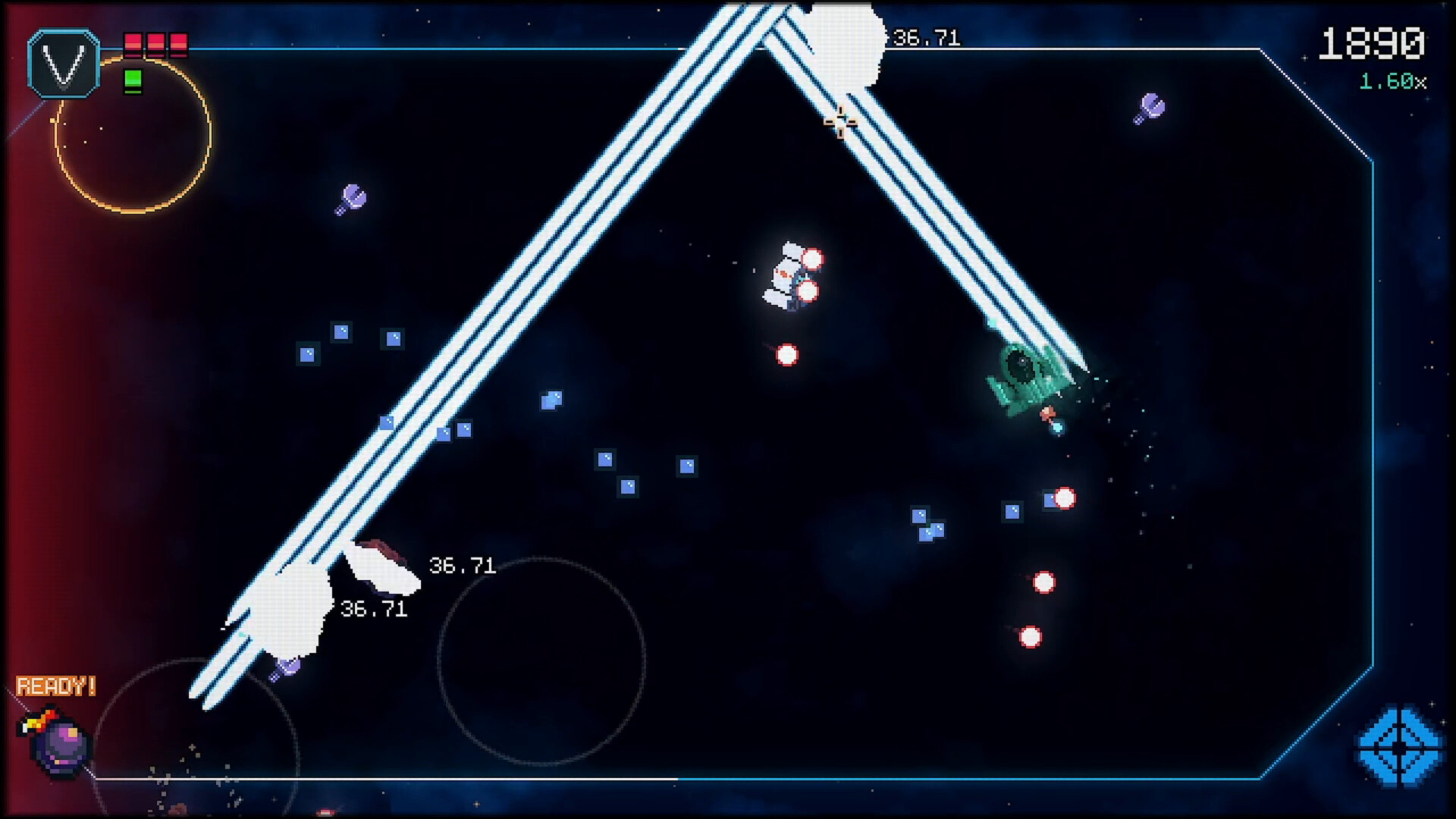 Vanisha official combat screenshot with player ship and incoming bullets